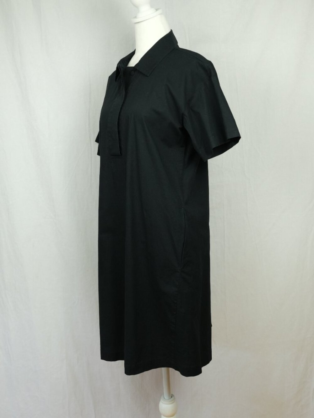 Eileen Fisher Black Organic Cotton Poplin Shirt Dress XS Minimalist Style - Picture 5 of 9
